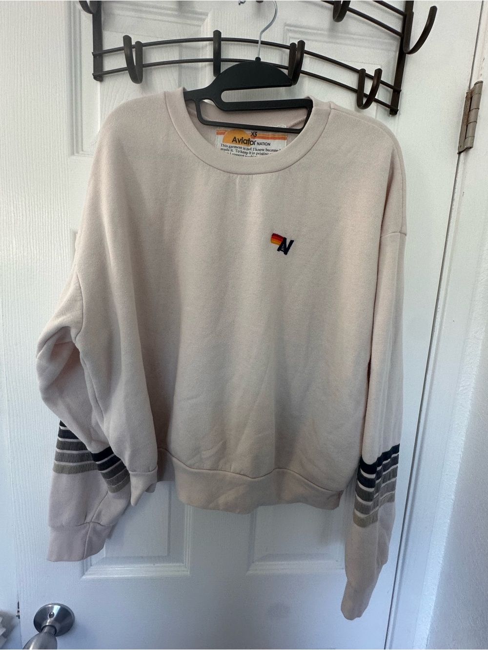 Aviator Nation Oversized Crew 5 Stripe Medium blush